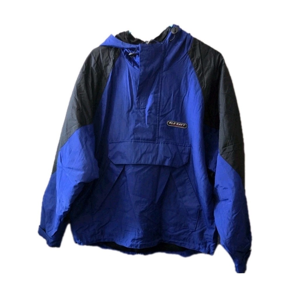 Vintage Old Navy Anorak‎ Pullover Jacket Men's L Blue Black Hooded Nylon...